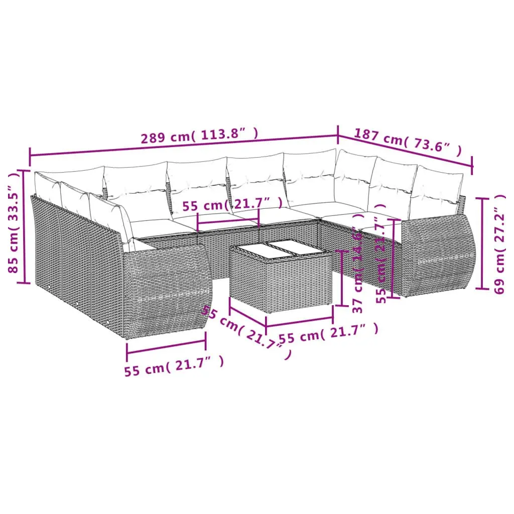10 Piece Outdoor Sectional Sofa Set