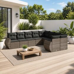 Outdoor Sectional Sofa Set 9 Piece Garden Furniture Grey Patio Seating with