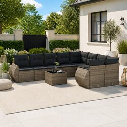 10-Piece Outdoor Sectional Sofa Set – Grey Poly Rattan