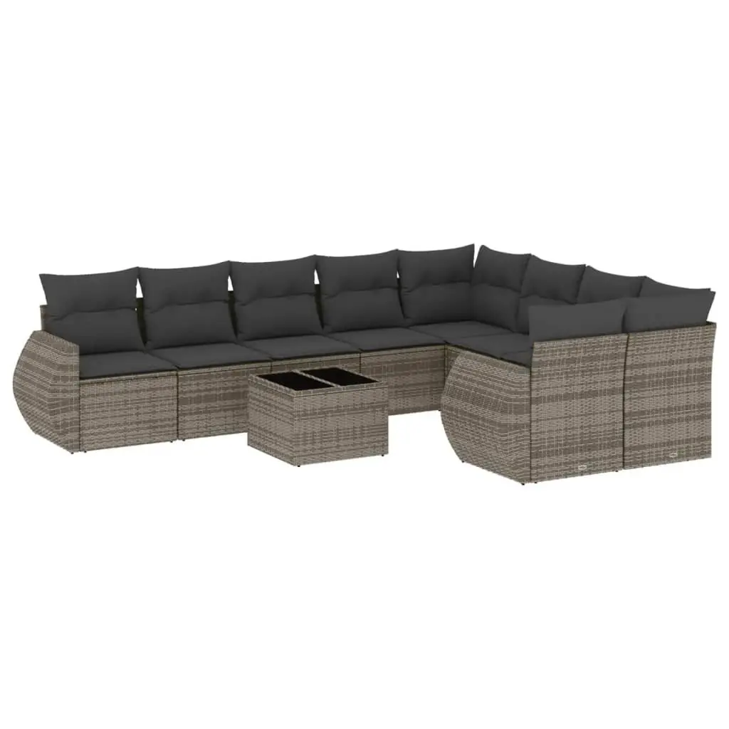 Outdoor Sectional Sofa Set Grey Poly Rattan Patio Garden Furniture 10 Piece