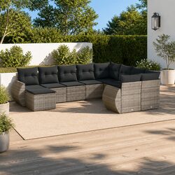 10-Piece Modular Grey Patio Sofa Set with Glass Table