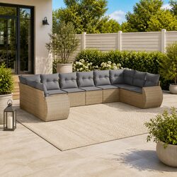 Outdoor Sectional Sofa Set 10 Piece Modular Garden Furniture Beige with Cushions