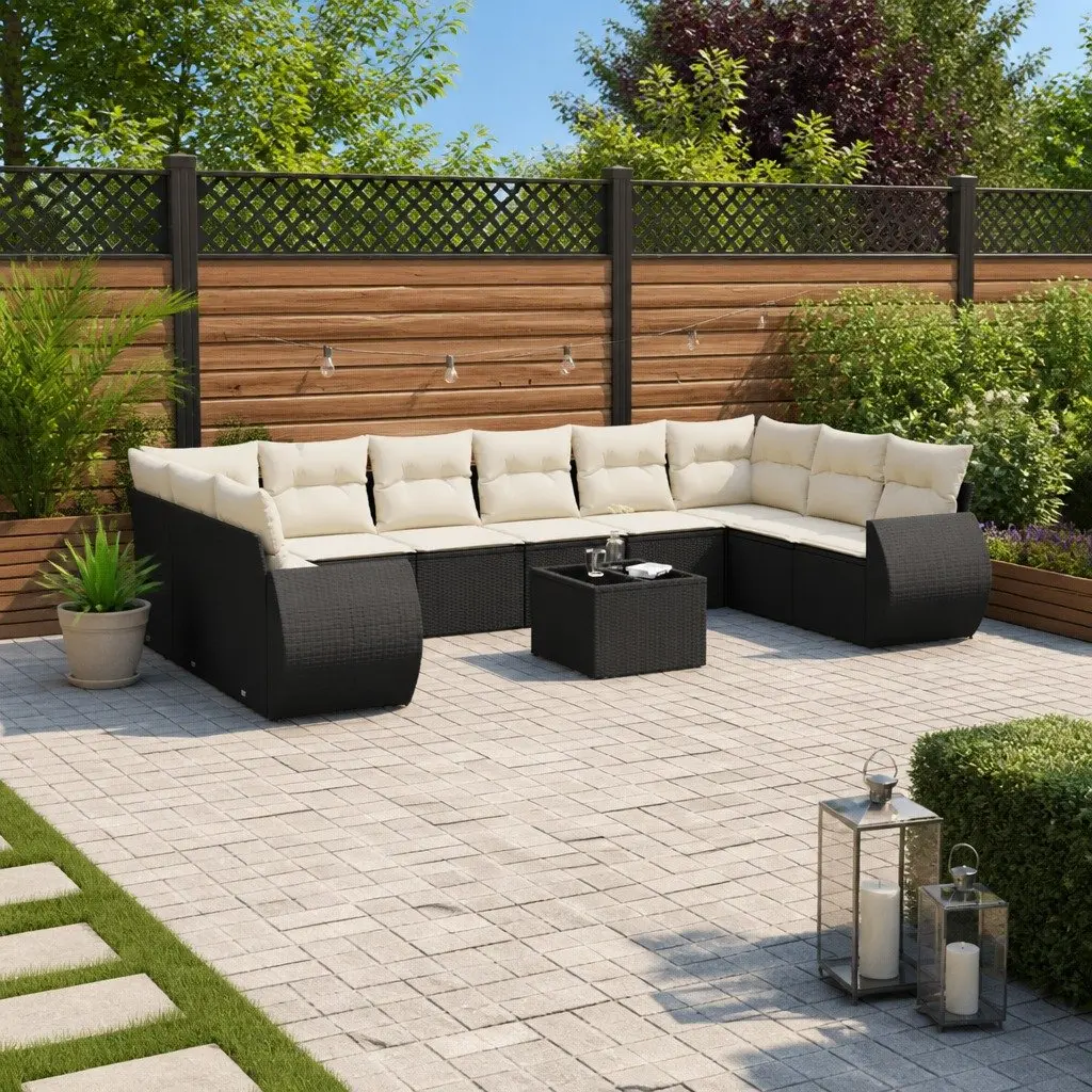 Outdoor Sectional Sofa Set 11 Piece Patio Garden Furniture Black Poly Rattan