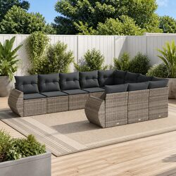 Outdoor Sectional Sofa Set 10 Piece Garden Furniture Grey Poly Rattan with