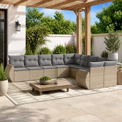 10 Piece Garden Lounge Sofa Set in Beige with Cushions