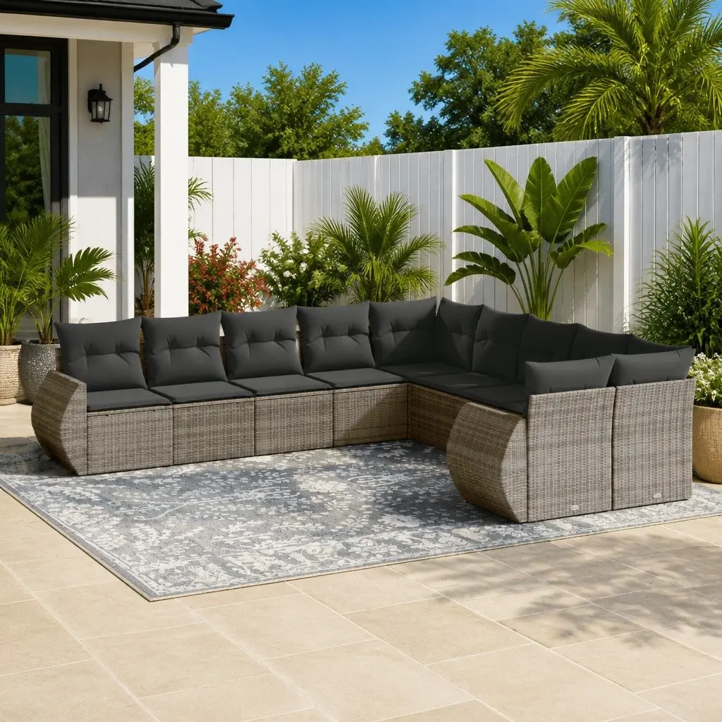 Outdoor Sectional Sofa Set Modular Grey 10 Piece for Garden Patio