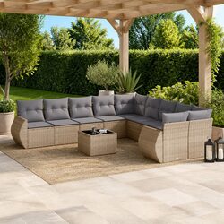 11 Piece Beige Sectional Sofa Set with Cushions