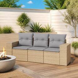 3 Piece Sectional Sofa Set: Beige Cushions & PE Rattan