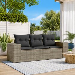 Outdoor Garden Sectional Sofa Set 3 Piece Grey Poly Rattan Patio Furniture with