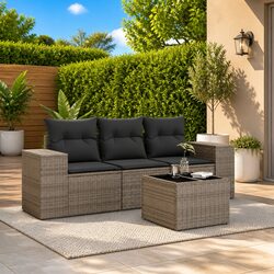Outdoor Sectional Sofa Set 4 Piece Garden Furniture Grey Poly Rattan with