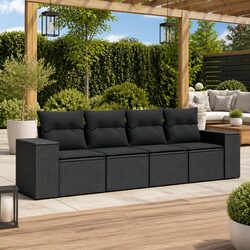 4 Piece Sectional Sofa Set – Black Outdoor Seating with Cushions