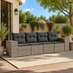 Grey 4-Piece Modular Outdoor Sofa Set with Cushions