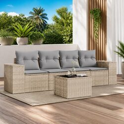 5-Piece Modular Garden Sofa Set with Tempered Glass Table