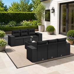 Outdoor Sectional Sofa Set 7 Piece Garden Furniture Black Poly Rattan with