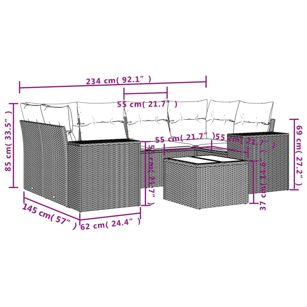 7-Piece Black Outdoor Sofa Set
