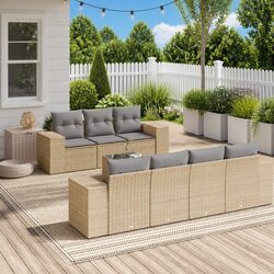 Outdoor Sectional Sofa Set: 8 Pieces, PE Rattan, Beige