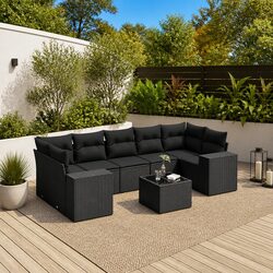 Specifications of 8-Piece Black Poly Rattan Sofa Set