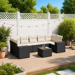 8-Piece Outdoor Sectional Sofa: PE Rattan & Glass Table