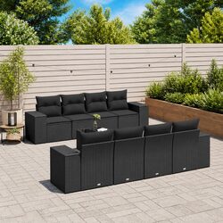 Outdoor Sectional Sofa Set 9 Piece Garden Furniture Black Poly Rattan with