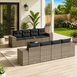 Specifications of 9 Piece Grey Poly Rattan Outdoor Sofa