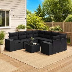 9-Piece Modular Outdoor Sofa Set with Cushions and Table