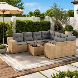 9 Piece Outdoor Sectional Sofa Set with Tempered Glass