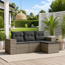 Outdoor Sectional Sofa Set 4 Piece Garden Furniture Grey Rattan Cushions Patio