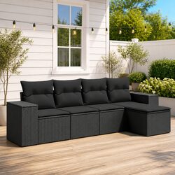 Outdoor Sectional Sofa Set 5 Pieces - Black Rattan Details