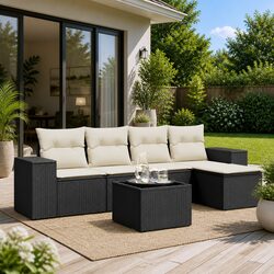 6-Piece Garden Sofa Set - Black Poly Rattan Details