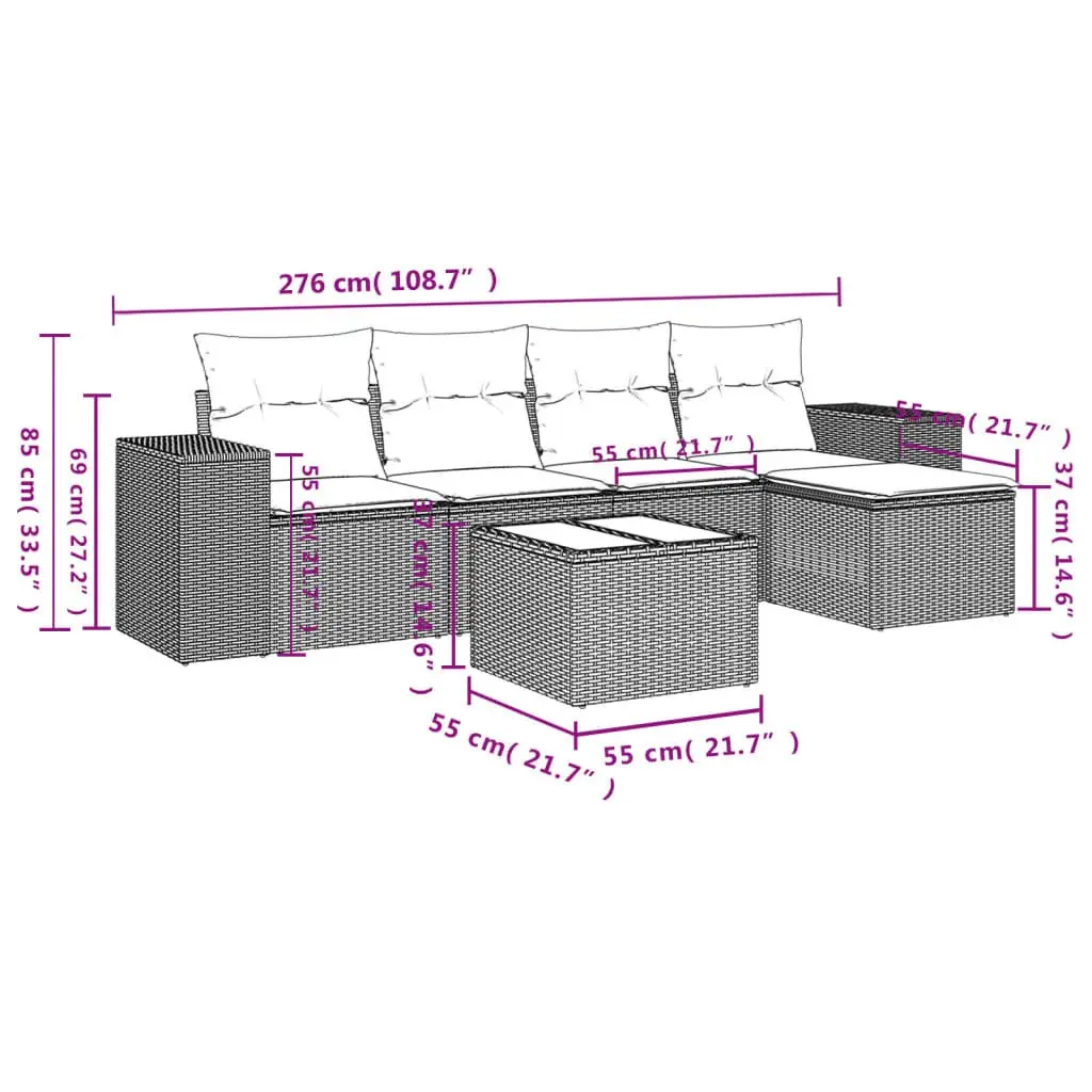 Outdoor Sectional Sofa Set Garden Furniture 6 Piece Grey Poly