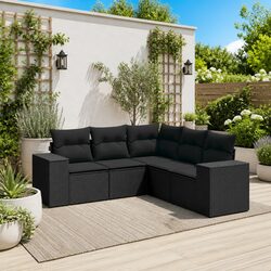 5-Piece Black Rattan Sofa Set with Weather-Resistant Features