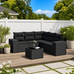 Specifications of 6 Piece Black Poly Rattan Outdoor Sofa Set