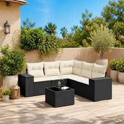 Garden Sofa Set 6 Piece Outdoor Furniture Patio Conversation Rattan Black