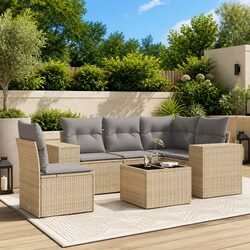 6 Piece Garden Sofa Set Specifications: Beige Poly Rattan