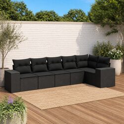 Garden Sofa Set 6 Piece Outdoor Furniture Patio Black Poly Rattan with Cushions