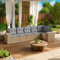 Garden Sofa Set 6 Pieces – Beige PE Rattan & Cushions