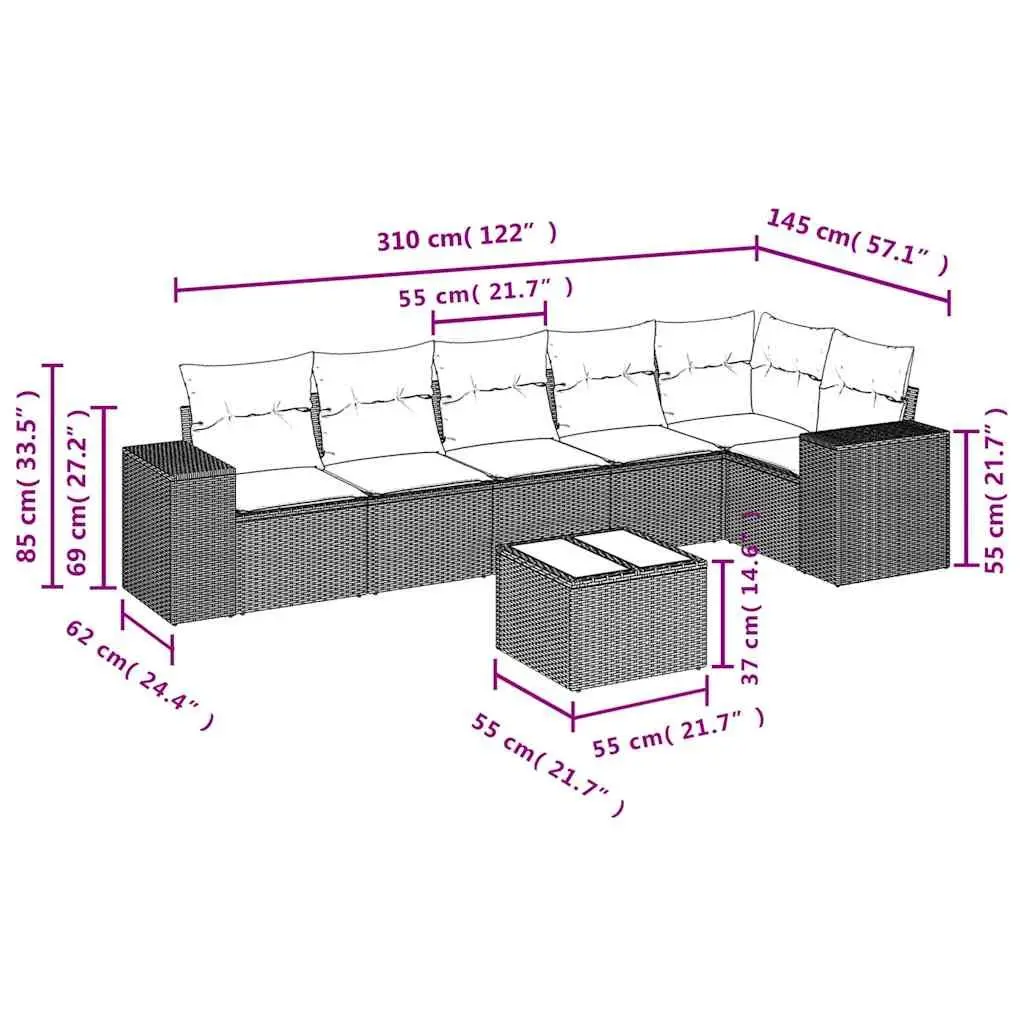 Garden Sofa Set Outdoor Furniture Patio 7 Piece Grey Rattan with Cushions