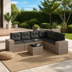 7 Piece Modular Garden Sofa Set - Grey PE Rattan
