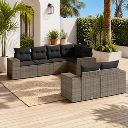 Garden Sofa Set 7 Piece Outdoor Furniture Patio Sectional with Cushions Grey