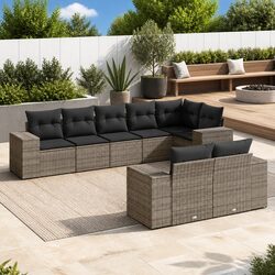 Garden Sofa Set – 8-Piece Grey Modular Outdoor Furniture