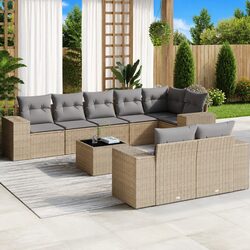 9 Piece Beige Outdoor Garden Sofa Set with Cushions