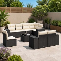 9 Piece Modular Garden Sofa Set with Cushions - Black