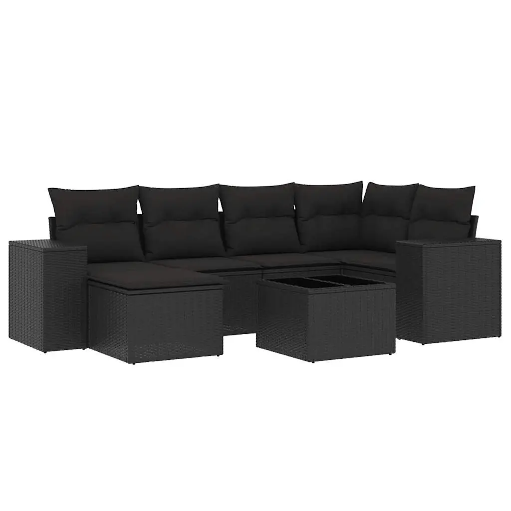Outdoor Furniture Sofa Set 7 Piece Black Poly Rattan Cushions Garden Patio