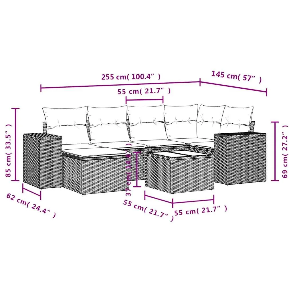 Outdoor Furniture Sofa Set 7 Piece Black Poly Rattan Cushions Garden Patio