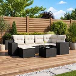 Garden Sofa Set: 7 Pieces of Black PE Rattan Furniture