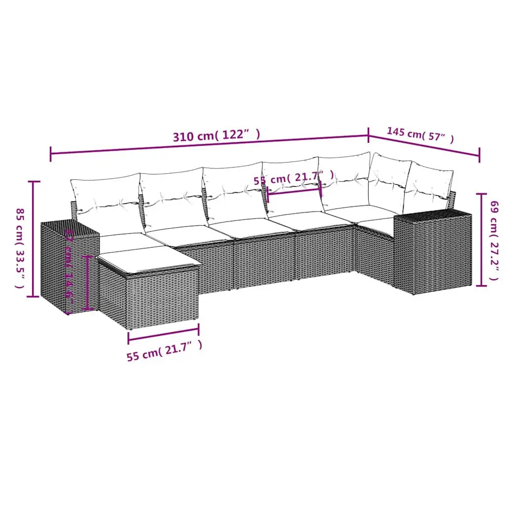7 Piece Garden Sofa Set Outdoor Patio Furniture Black Poly Rattan with Cushions