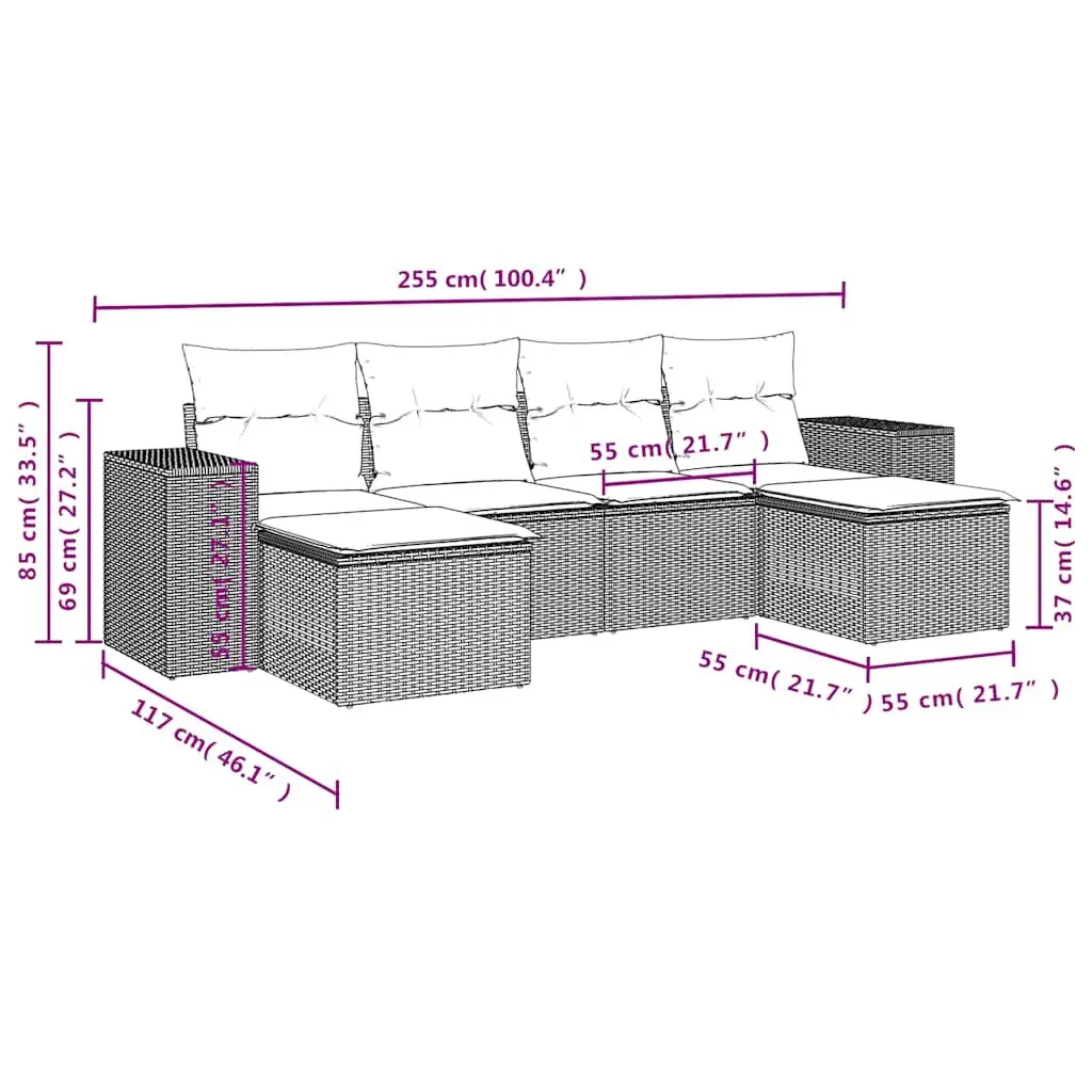 Garden Sofa Set Outdoor Furniture Modular Black PE Rattan 6 Piece