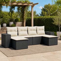 Garden Sofa Set 6 Piece Outdoor Furniture with Cushions Black Poly Rattan Patio