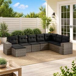8-Piece Garden Sofa Set Specifications: Grey Poly Rattan