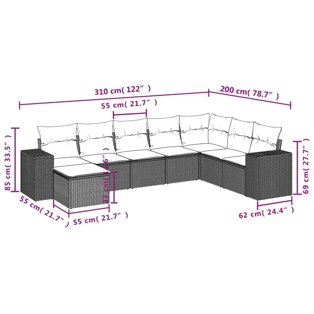 Garden Sofa Set 8 Piece Outdoor Use Grey Poly Rattan Patio Lounge Suite